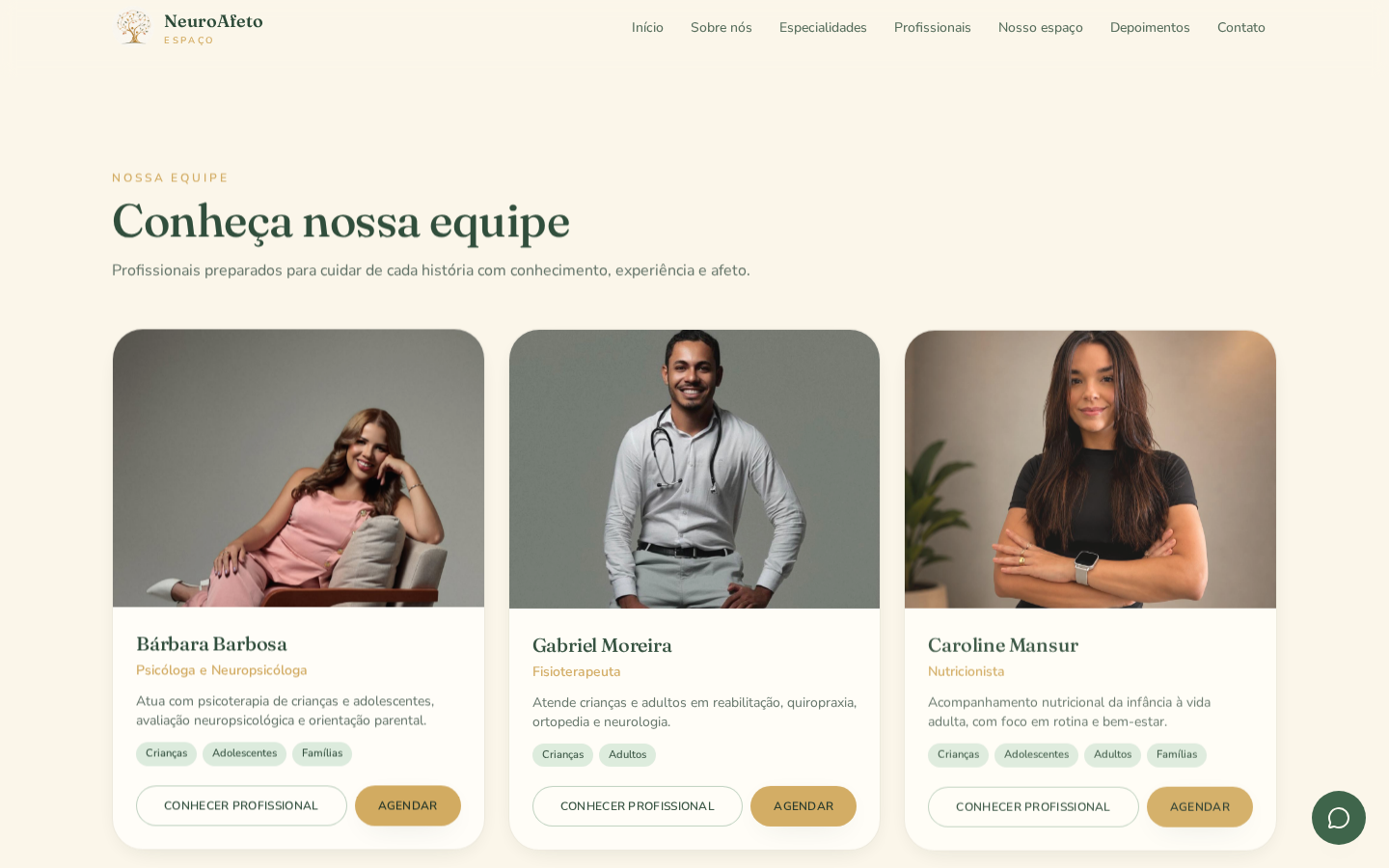 Página real de profissionais do site NeuroAfeto